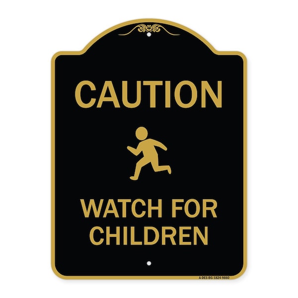Designer Series-Caution Watch For Children Black & Gold, 24" x 18", BG-1824-9860